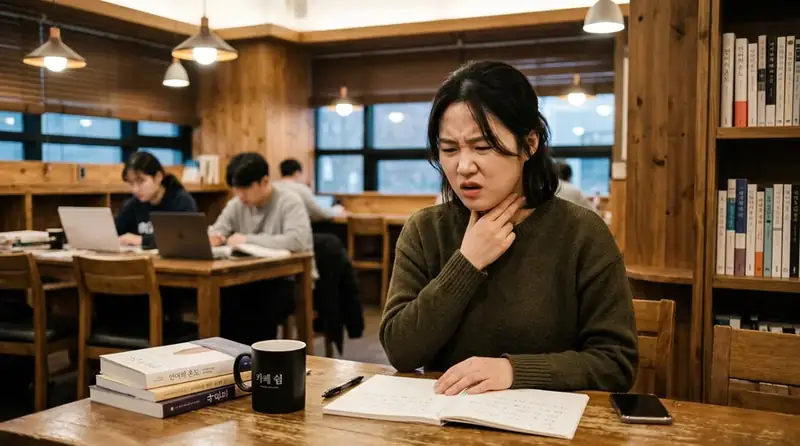증상을 살피며 병원 방문을 고민하는 여성