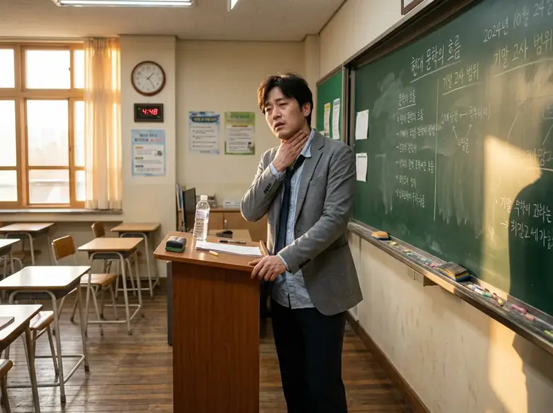 칠판 앞에서 오래 목소리를 쓰는 교사