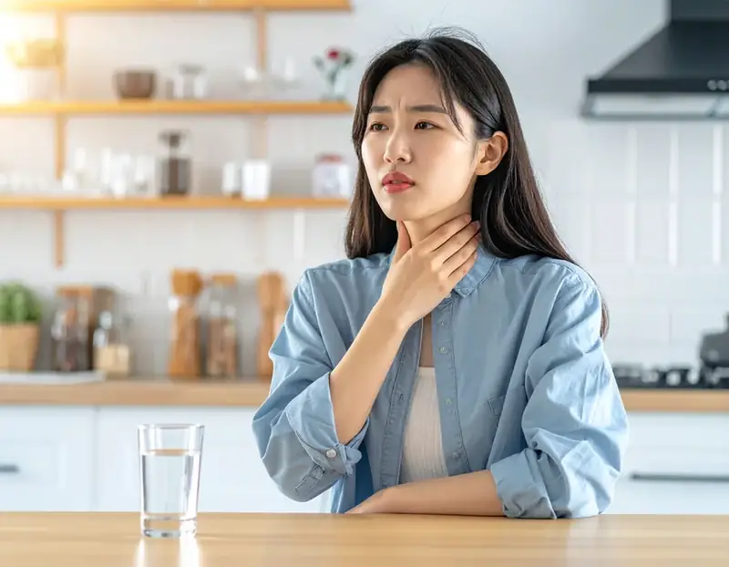 편도 부위 불편감을 느끼는 여성