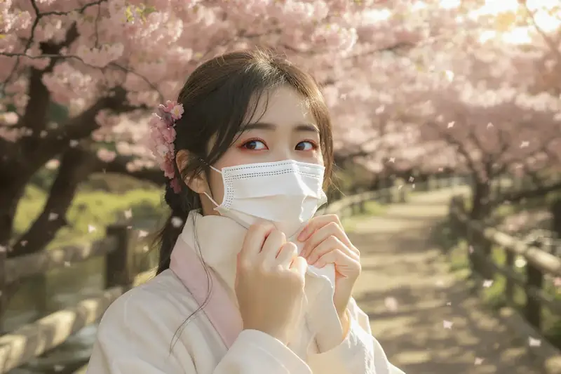 환절기 마스크를 쓴 여성