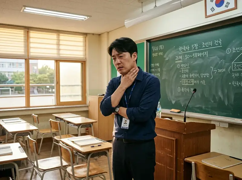 말을 많이 하는 직업으로 목이 잠긴 남성