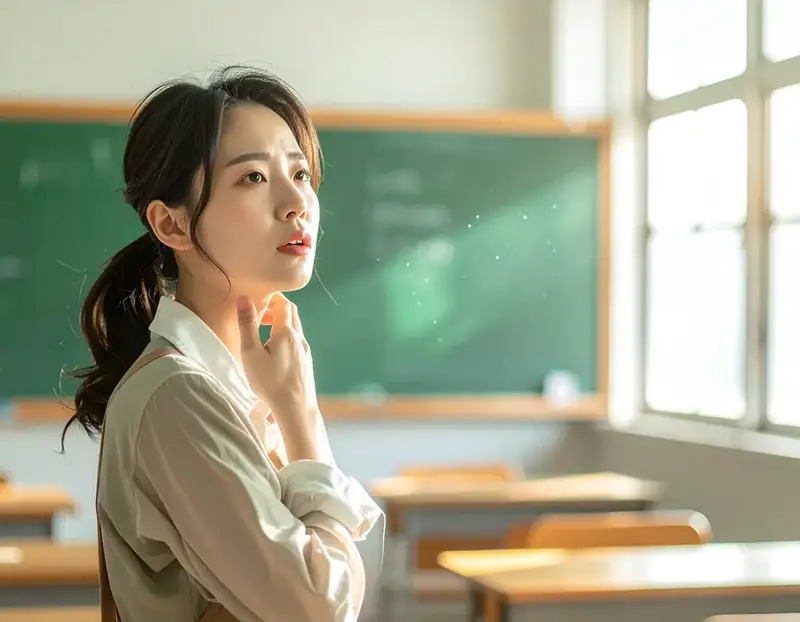 목 통증으로 목을 짚는 여성