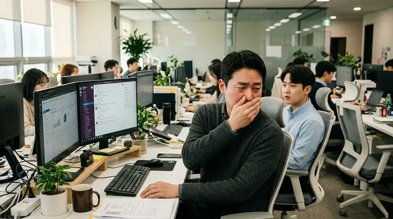 말을 많이 한 뒤 목이 잠긴 직장인